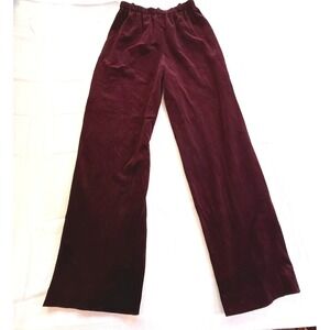 VTG DEVON Purple Burgundy Velvet Wide Leg Lounge Pants Elastic Waist Size 10